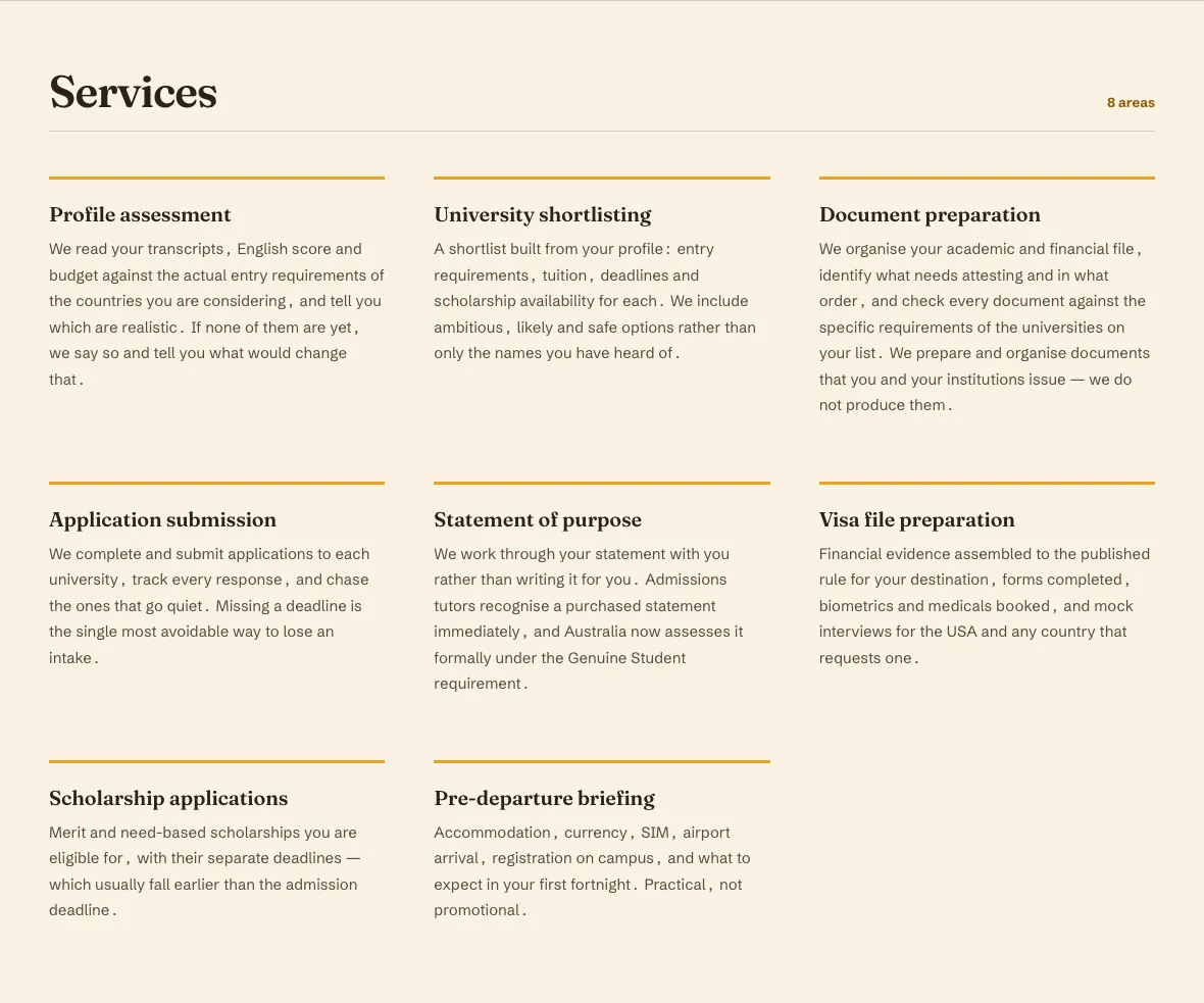 The Ahmad Edu Consultant services page