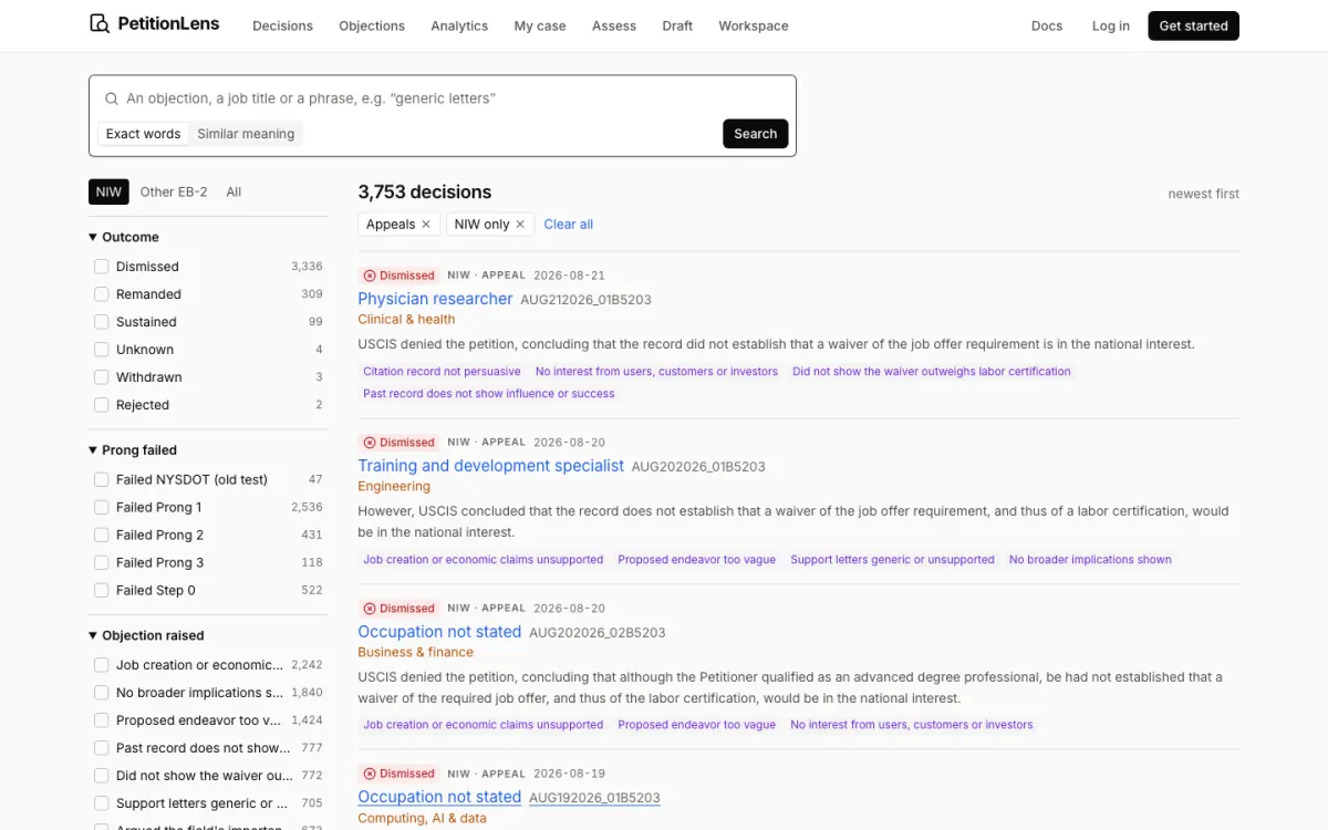 The PetitionLens decision list, a tool we built